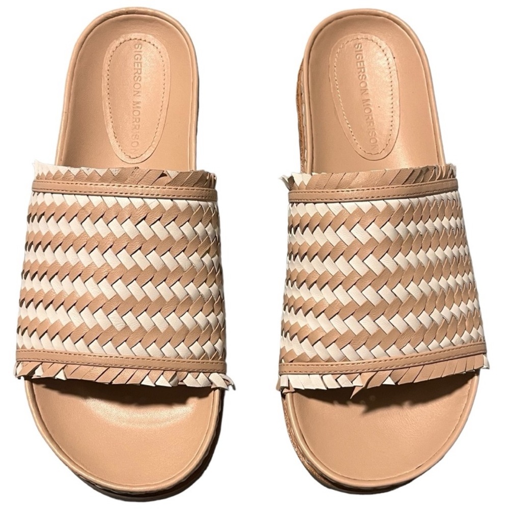 Leather Woven Blush and White Sigerson Morrison Aoven Slip on Slide Sandals